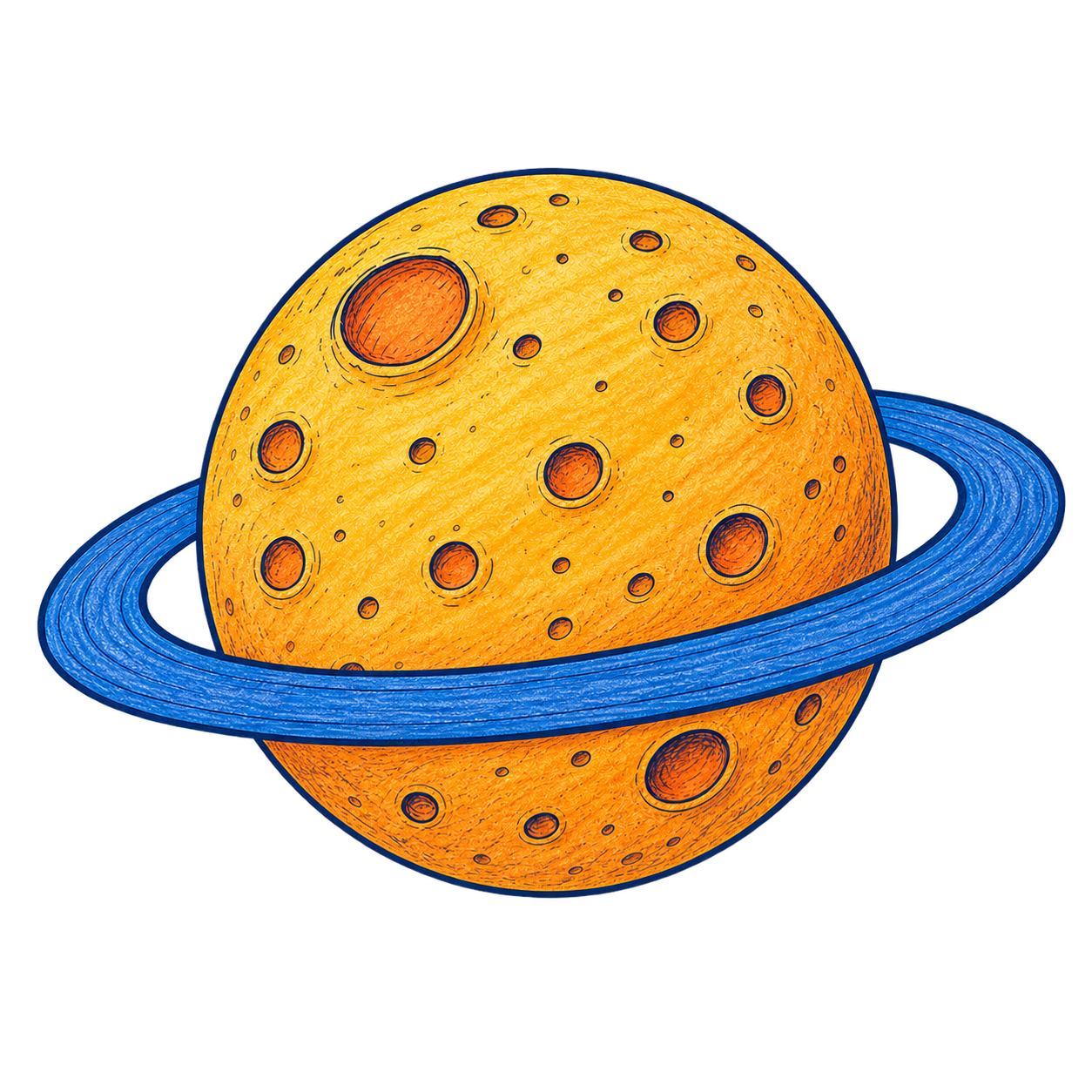 Golden hand-drawn ringed planet