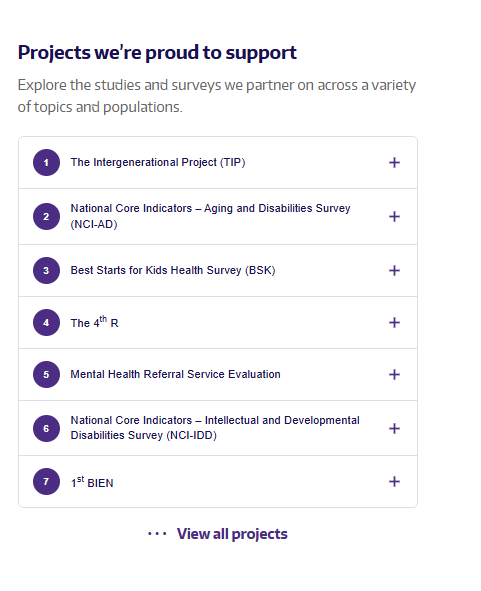 SRD project list with clear titles and expandable project details